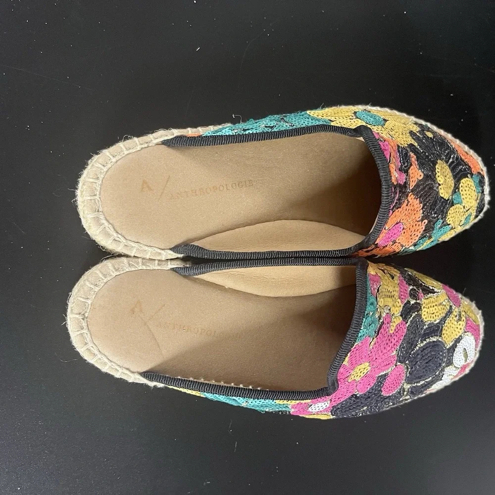 Anthropologie Maya Floral Sequin Espadrille‎ Slides 38 Sequence Made in Spain